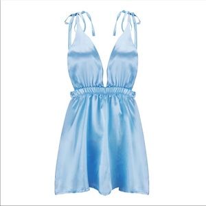 NEW Baby Blue Silk Dress Mini Small